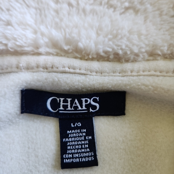 CHAPS size Large winter white fleece vest trimmed in a camel brown. - Picture 3 of 9